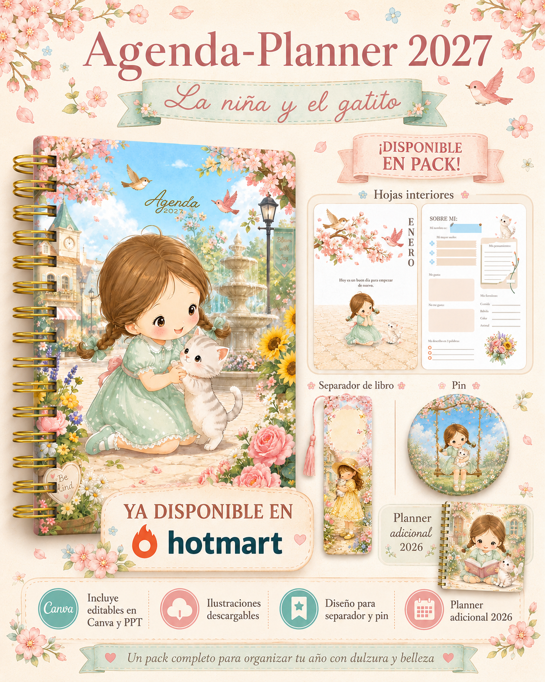 Agenda A5 "Niña y gatito"