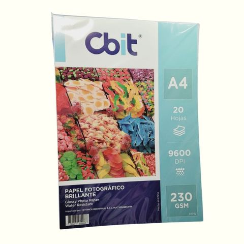 Papel fotográfico brillo 230gr Cbit x 20 hojas