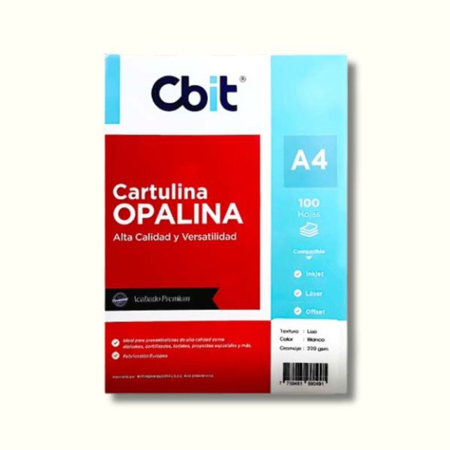 Opalina blanca 220gr A4 Cbit x 100 hojas