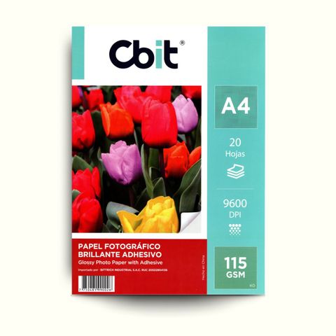 Papel fotográfico adhesivo brillo 115gr Cbit x 20 hojas