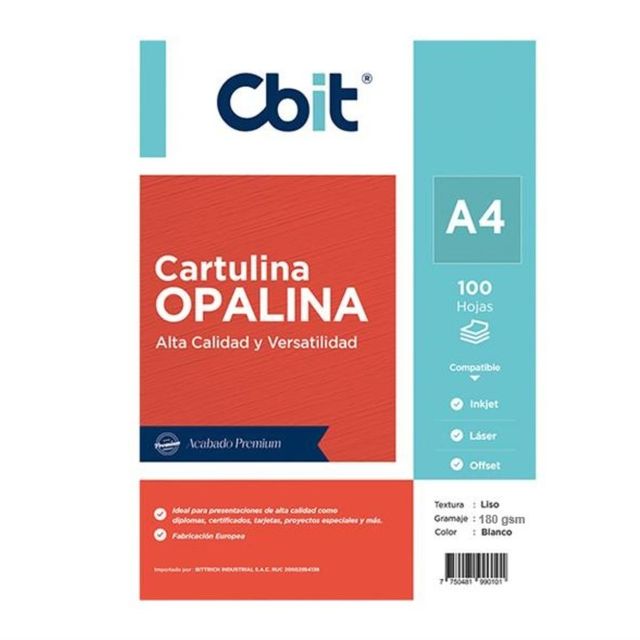Opalina blanca 180gr A4 Cbit x 100 hojas