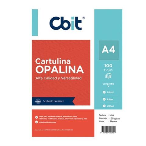 Opalina blanca 180gr A4 Cbit x 100 hojas